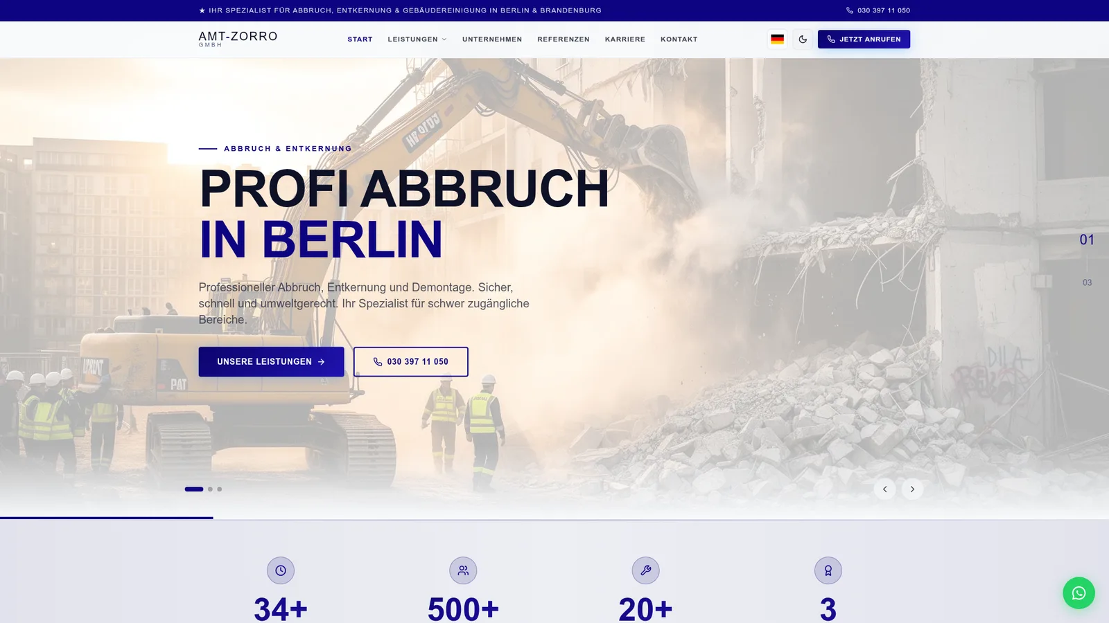 Webdesign für AMT-Zorro Transport GmbH, Abbruch und Entkernung: Startseite von AMT-Zorro Transport GmbH
