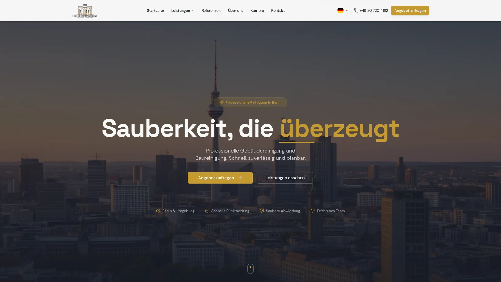 Webdesign für ATRIS Gebäudemanagement in Berlin, Gebäudereinigung: Startseite von ATRIS Gebäudemanagement