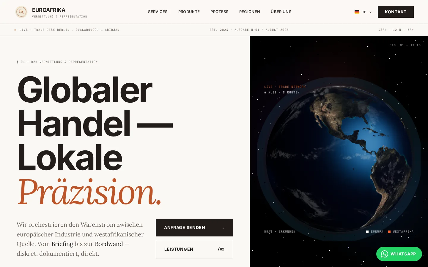 Webdesign für Euroafrika Vermittlung, Handelsvermittlung: Startseite von Euroafrika Vermittlung
