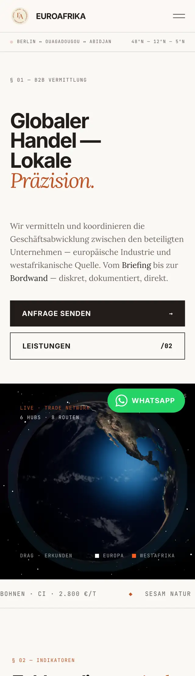 Mobile Ansicht der Website Euroafrika Vermittlung, Handelsvermittlung, Webdesign von Mihajlo Systems