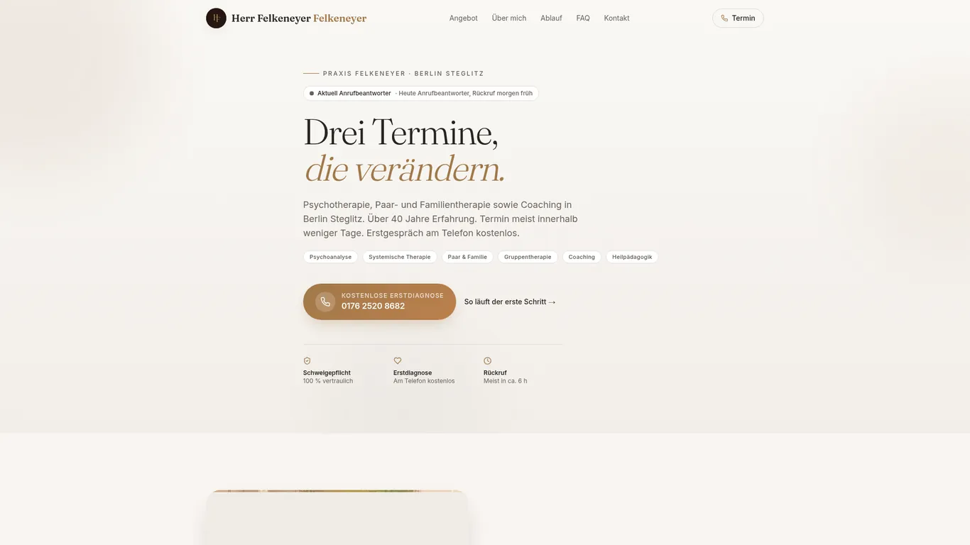Webdesign für Herr Felkeneyer in Berlin Steglitz, Psychotherapie: Startseite von Praxis Felkeneyer