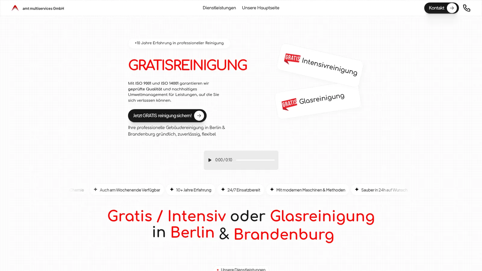 Hero-Screenshot der Website von amt multiservices GmbH | Gebäudereinigung | Lead-Gen | Case Study von Mihajlo Systems (2026)