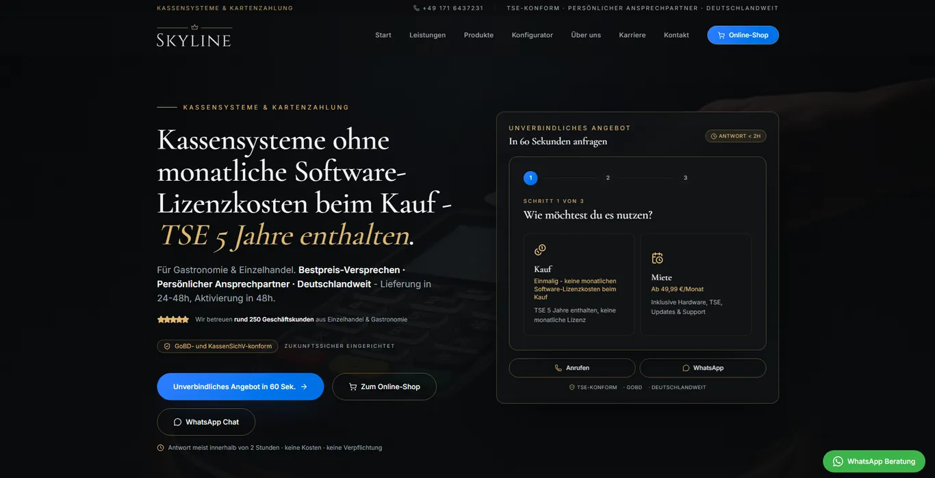 Webdesign für Skyline Payment, Kassensysteme: Startseite von Skyline Payment